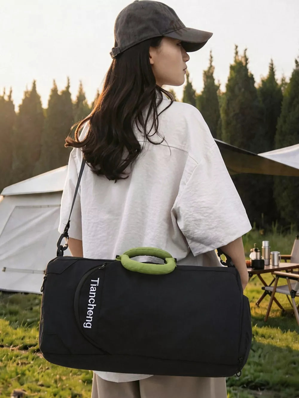 Spacious Nylon Duffel With Vibrant Handle