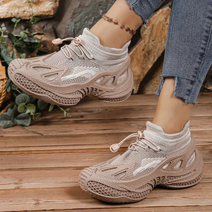 Lace Up Round Toe Sneakers in Khaki, alternate angle