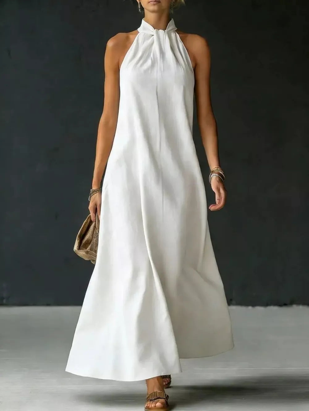 Full Size Halter Neck Maxi Dress Plus Size, close-up detail