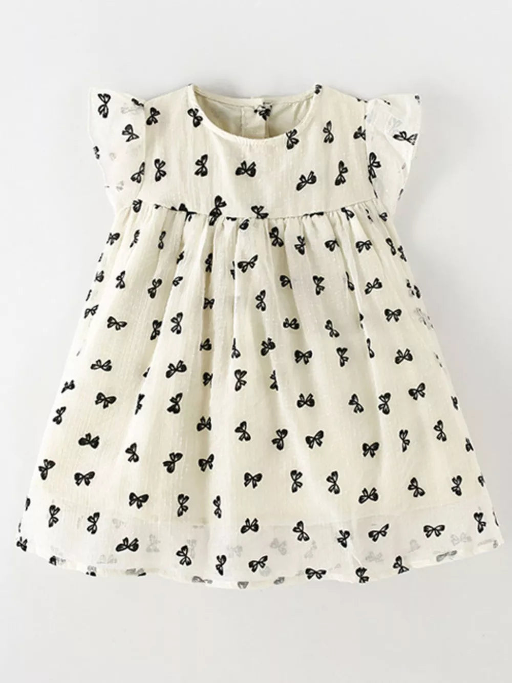 Children's Bow Print Flutter Sleeve Dress, side view