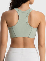 Sage ribbed racerback crop top with contour stitching detail