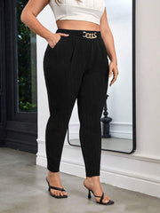 Black maternity pants with chain detail and ankle length