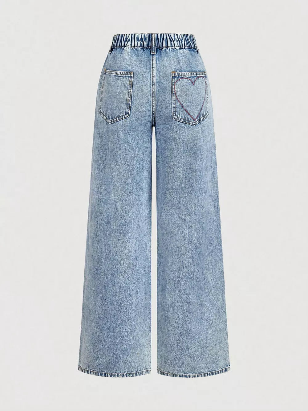 Button-down Embroidered Heart Wide-leg Jeans, close-up detail