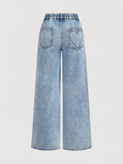 Button-down Embroidered Heart Wide-leg Jeans, close-up detail