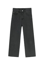 Wide-leg jeans in dark gray denim with a casual, relaxed fit.