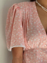 Charming Puff Sleeve Mini Dress With Lace