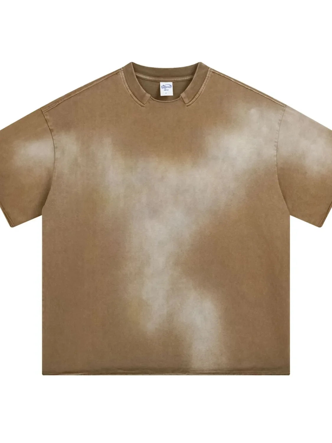 Camel oversized t-shirt with faded wash and raw hem detail
