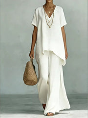Effortless V-neck Top & Wide-leg Pant Set