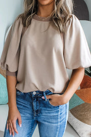 Raglan puff sleeve sweatshirt in mocha, basic casual style.