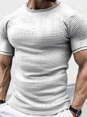White textured knit t-shirt with sculpted fit and crew neck.
