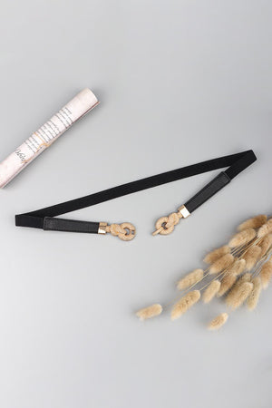 Black elasticated waist belt with gold linked knot buckle detail