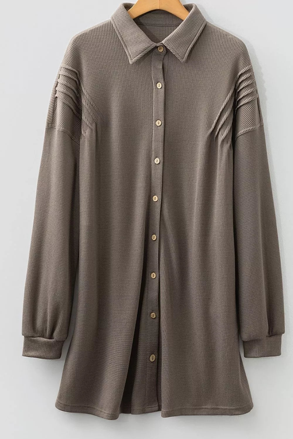 Casual Button-down Dress With Pockets in Dark Gray, fit detail