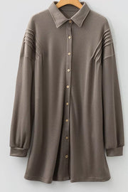 Casual Button-down Dress With Pockets in Dark Gray, fit detail