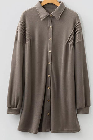 Casual Button-down Dress With Pockets in Dark Gray, fit detail