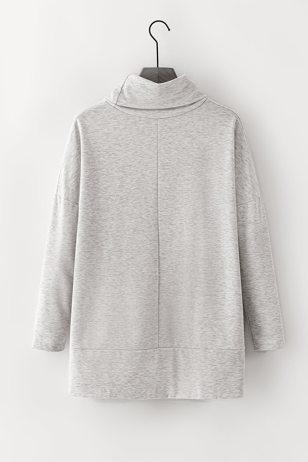 Light Gray cowl neck tunic with long sleeves and a relaxed fit.