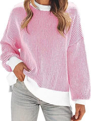 pullover sweater in Light Green with ribbed and hip-length