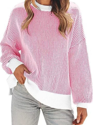 pullover sweater in Light Green with ribbed and hip-length