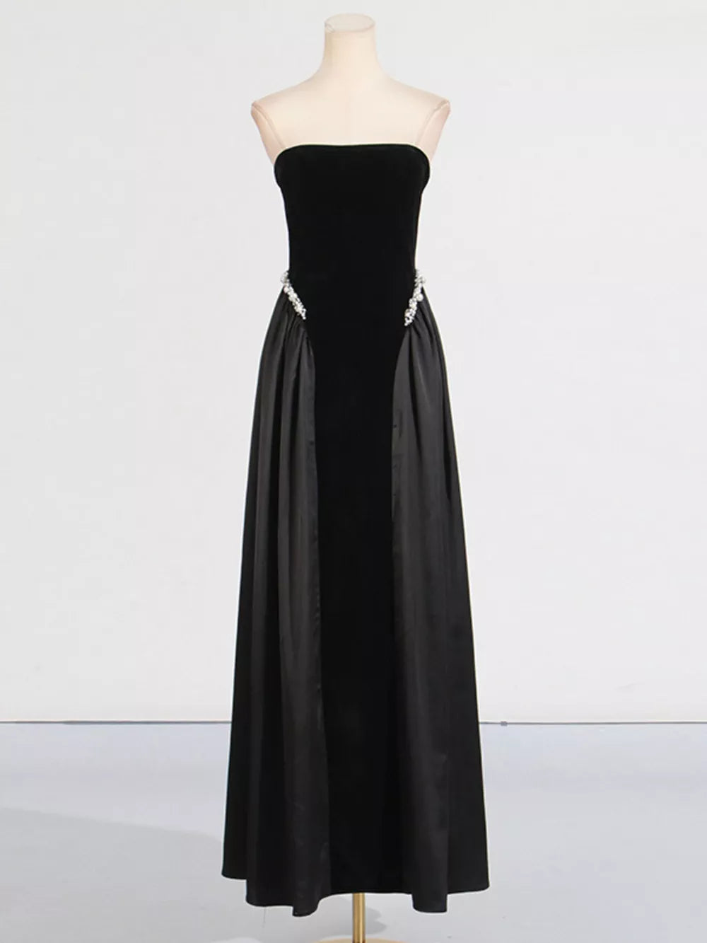 Lace Up Back Tube Maxi Dress in Black, side view