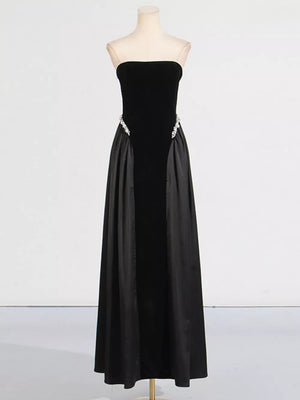 Lace Up Back Tube Maxi Dress in Black, side view