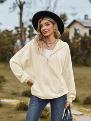 Pale blush textured knit dolman sleeve zip-up hoodie with front pocket