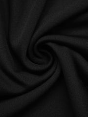 Black midi skirt with button front detail and pockets, shown in a fabric close-up.