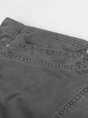 Men's grey cotton cargo capris with button closure and detailed stitching.