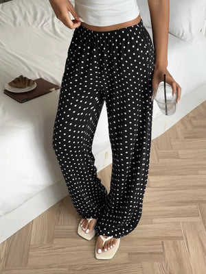 Polka Dot Wide-leg Pants in Black, front view