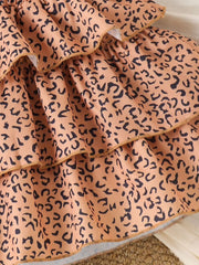 Children's Halter Top & Leopard Ruffled Skirt Set in Black, model styling view