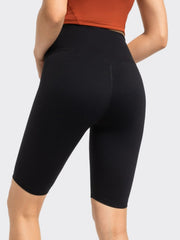 Black high-waisted bike shorts with a V-seam detail on the back.