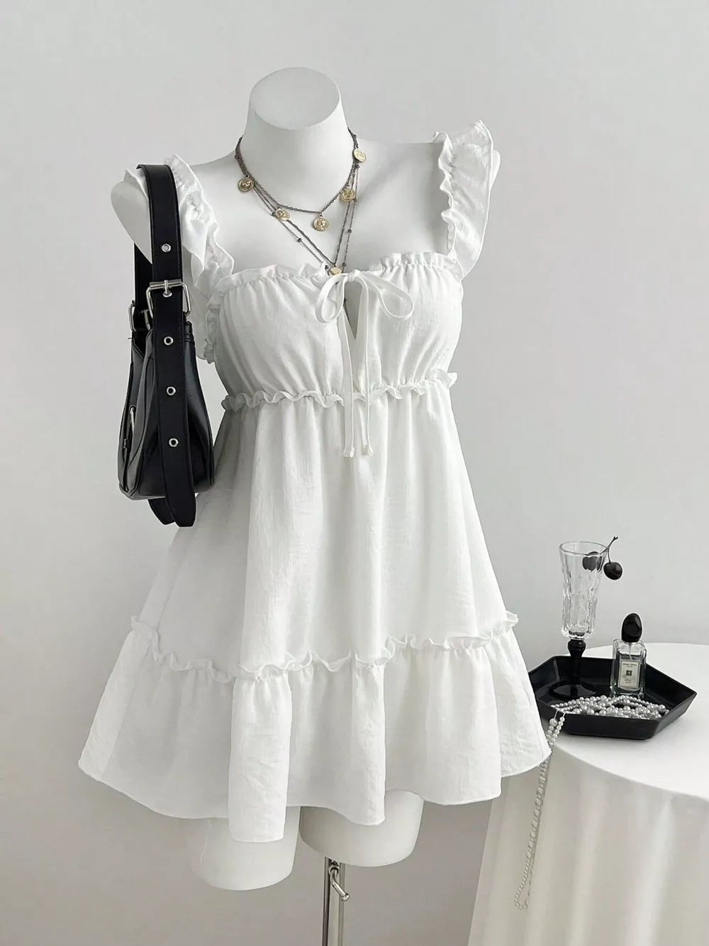 Frill Tie Front Mini Dress, front view