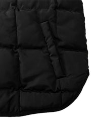 Black quilted bomber jacket with stand collar and pocket detail