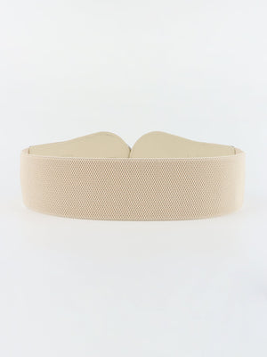Caramel elastic waist cincher belt with sculpted faux leather detail and alloy buckle.