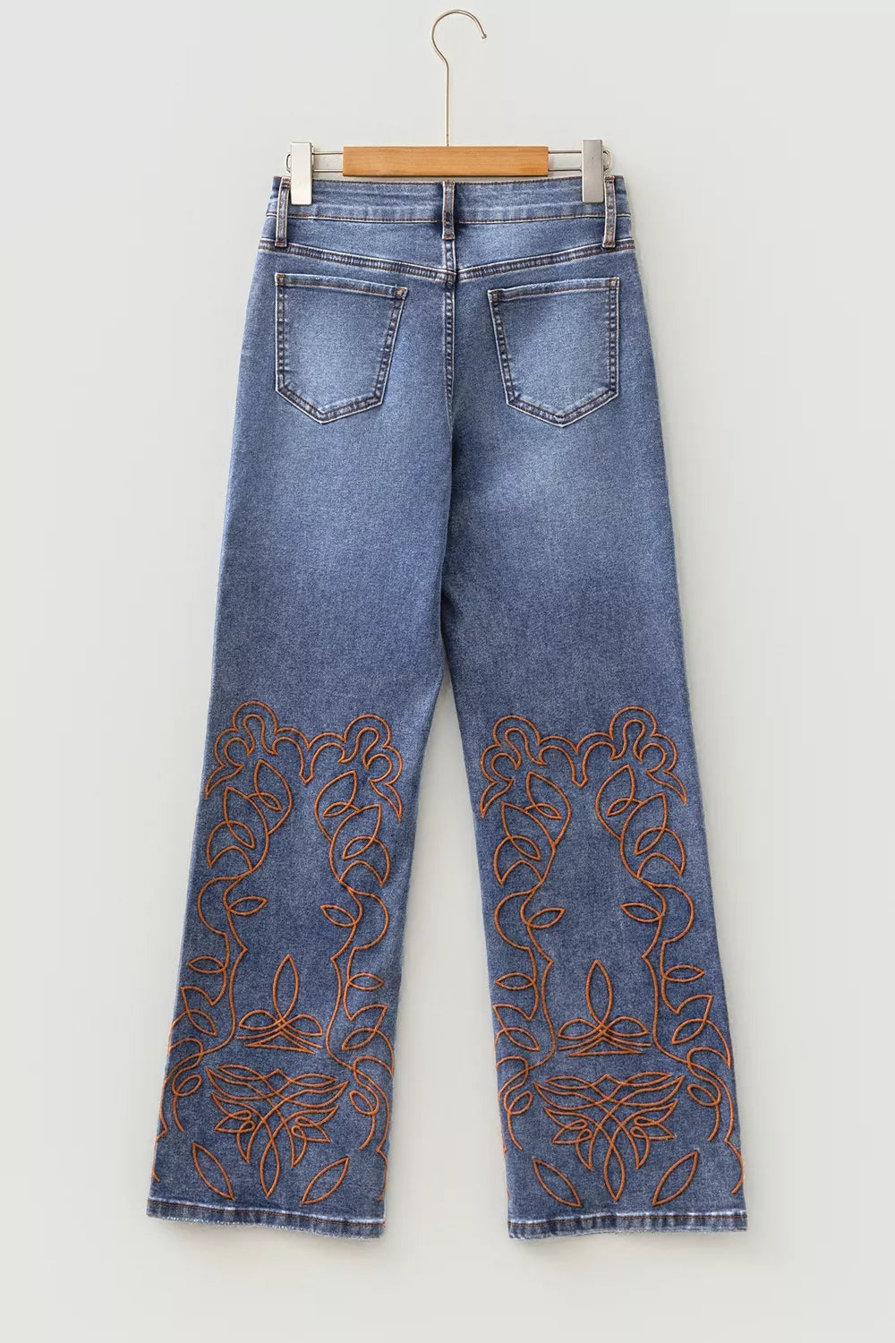 Embroidered Flare Leg Jeans, fit detail