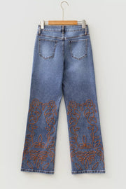 Embroidered Flare Leg Jeans, fit detail