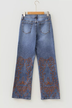 Embroidered Flare Leg Jeans, fit detail