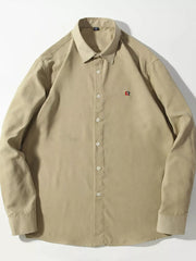 Khakis button-up shirt with red embroidered logo detail on chest