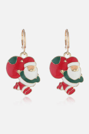 Festive Santa charm hoop earrings with red, green, and white enamel detail.