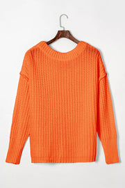Chunky Knit Dropped Shoulder Sweater in Orange, back view