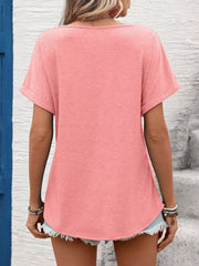 Pink relaxed fit t-shirt with cuffed short sleeves and lace trim detail