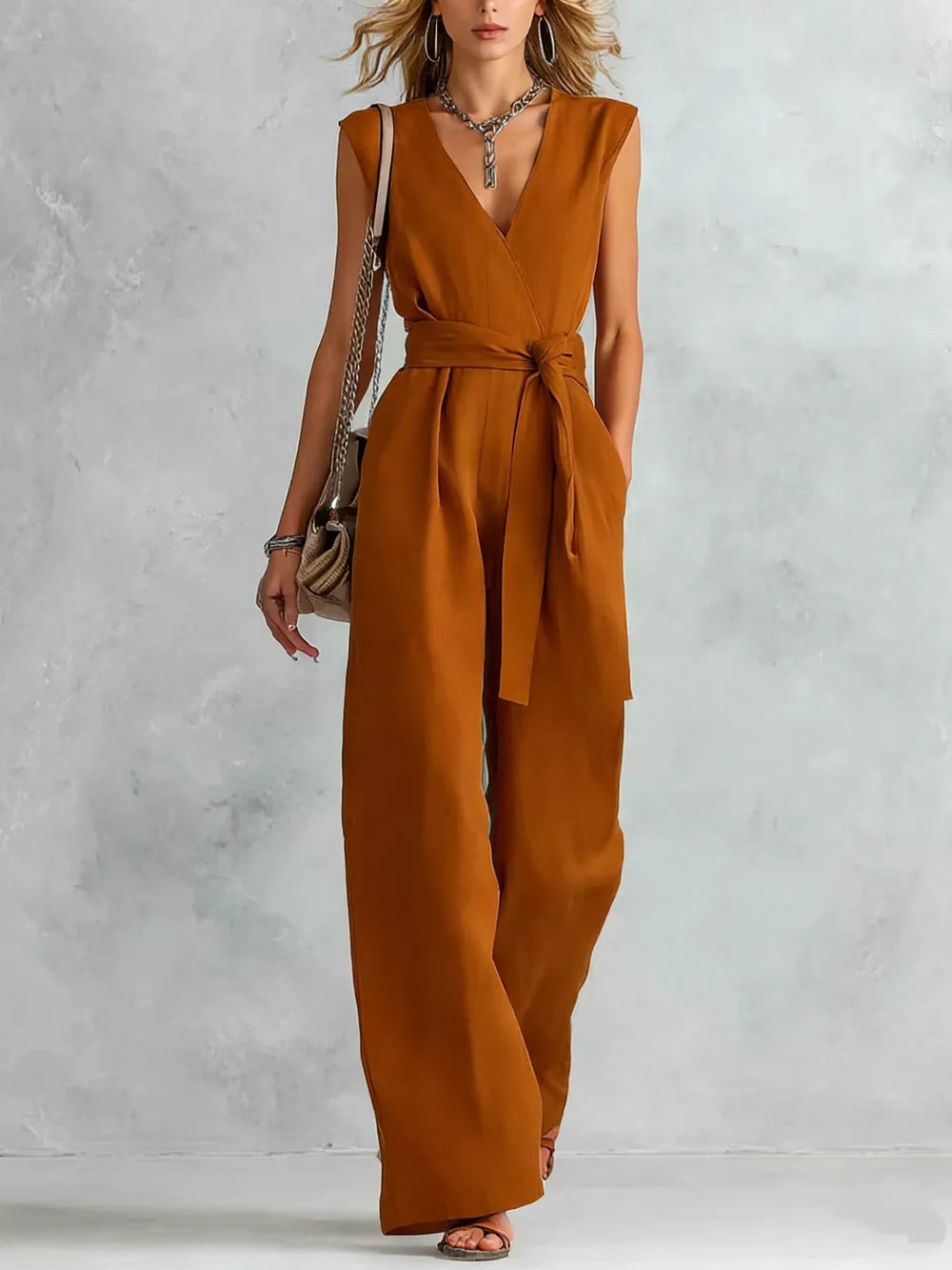 Sleeveless Wide Leg Jumpsuit, fit detail