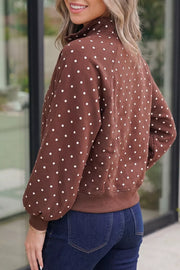 Polka Dot Metal Button Collar Sweatshirt in Blush Pink, alternate angle