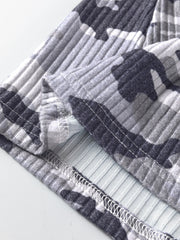Gray ribbed knit camouflage tank top with visible stitching detail.