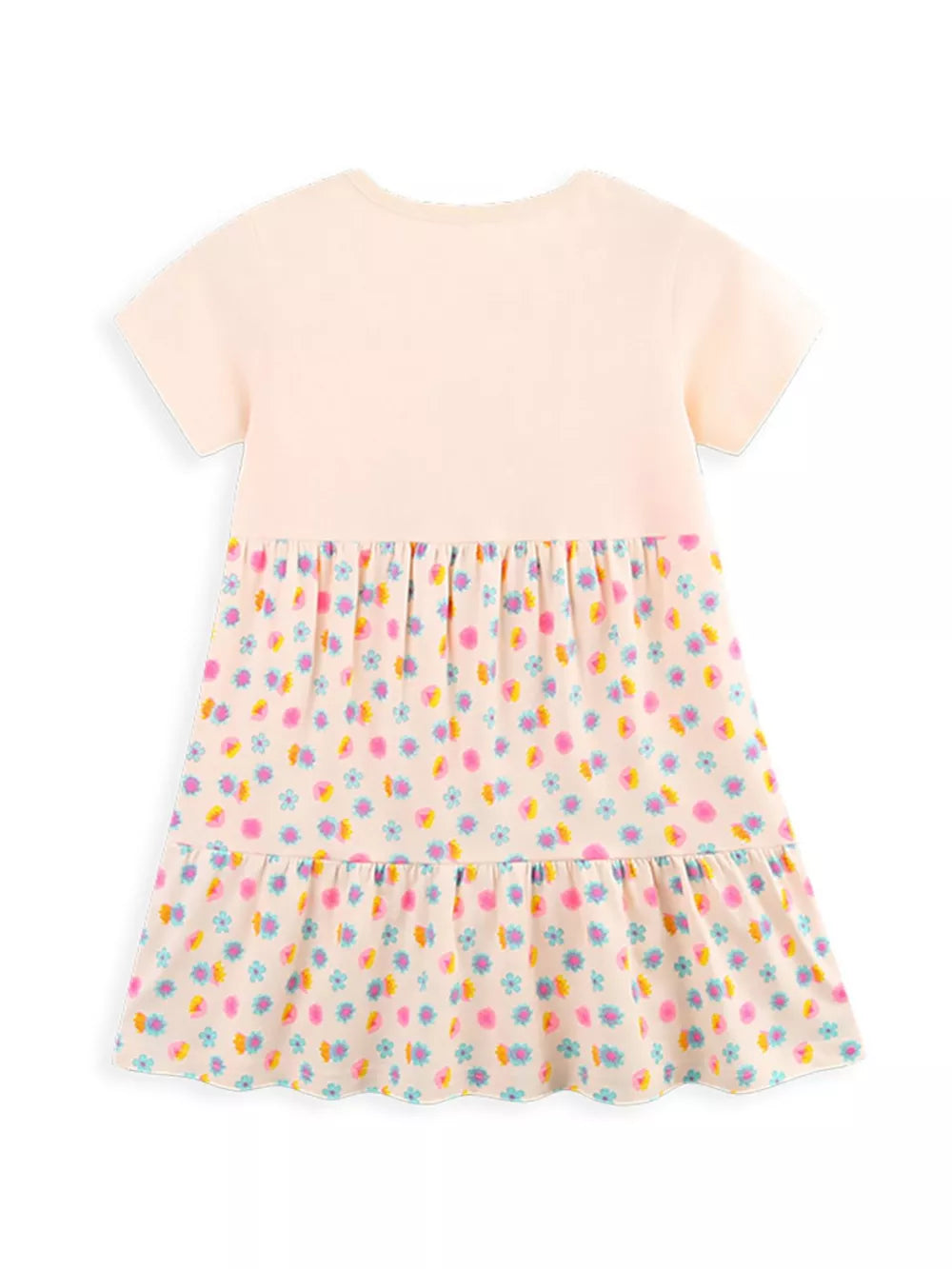 Baby girls' peach cotton dress with tiered floral print skirt