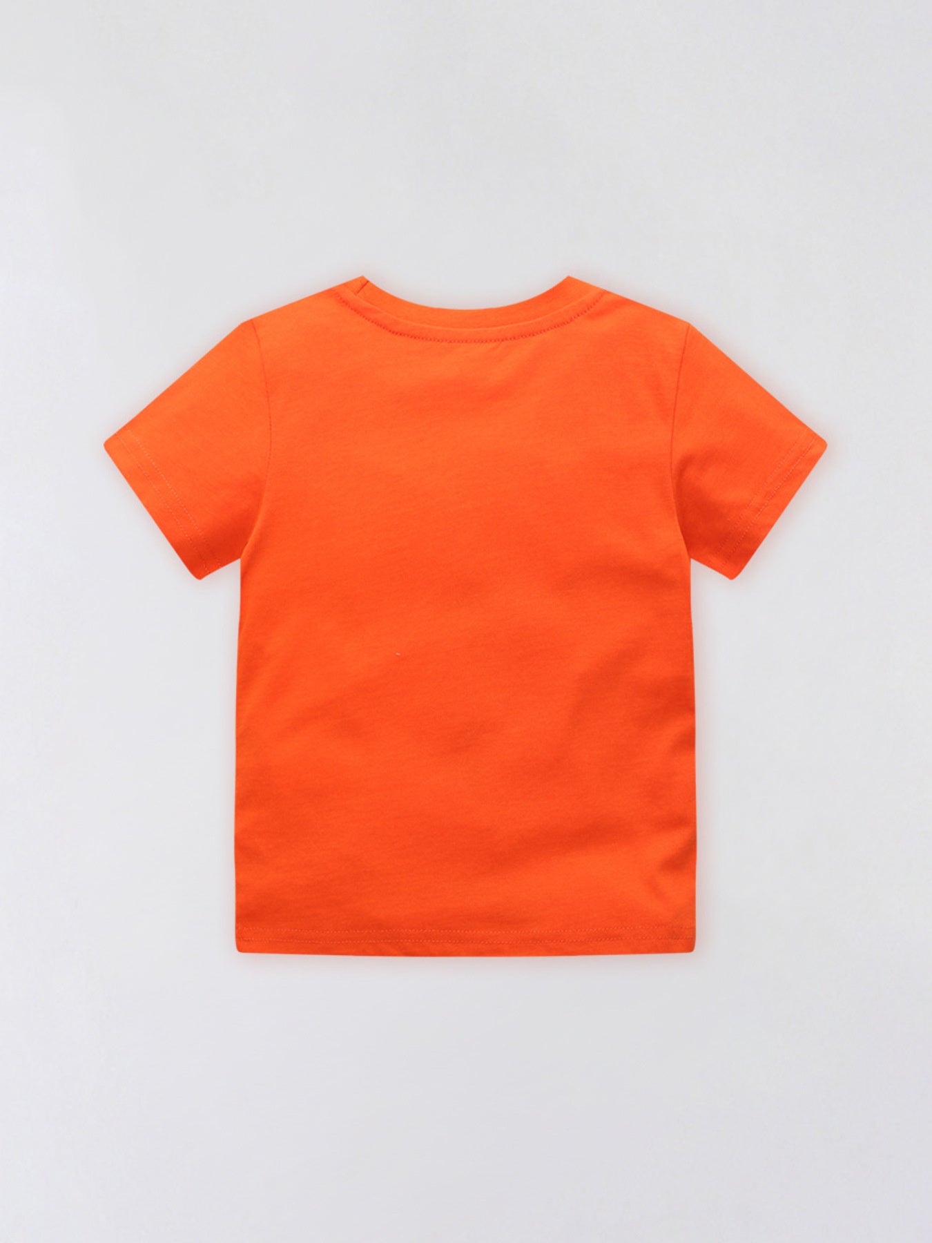 Orange cotton crew neck t-shirt with short sleeves and a graphic detail on the back.