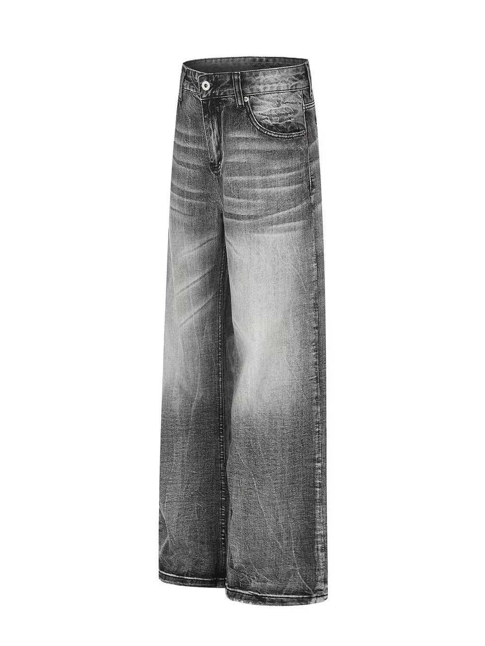Men's Vintage Wash Wide Leg Jeans Plus Size in Black, side view
