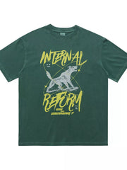 Dark Green cotton t-shirt with howling wolf graphic and "INTERNAL REFORM" text.
