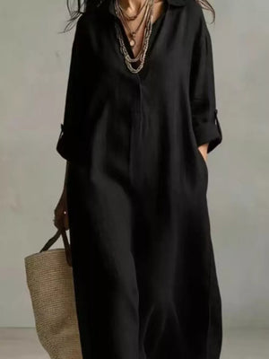 Full Size Casual Midi Shirt Dress Plus Size in Black, editorial view