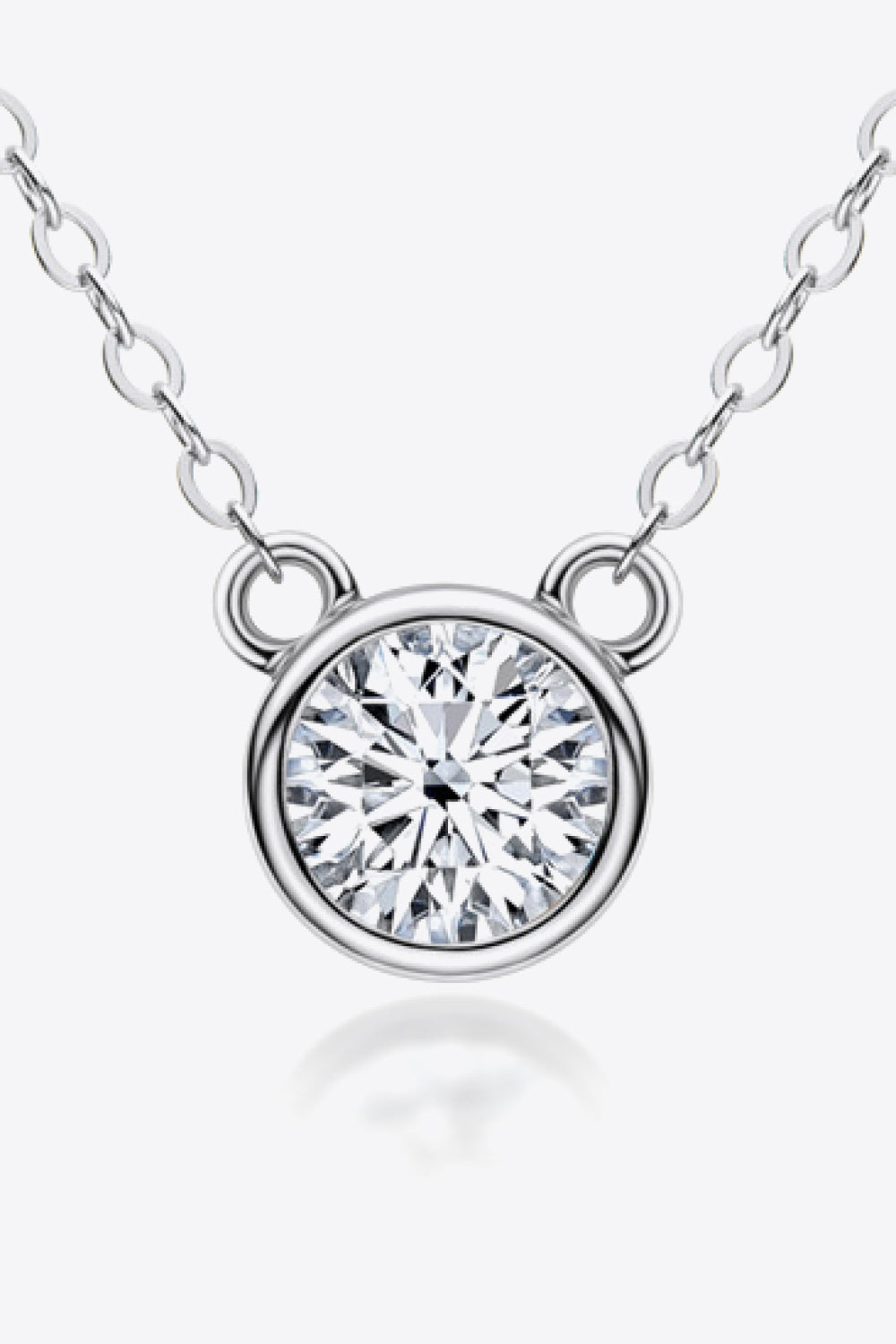 Silver solitaire moissanite bezel necklace with delicate chain