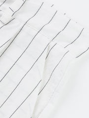 White striped men's sweatpants with a wide-leg cut and textured fabric detail.