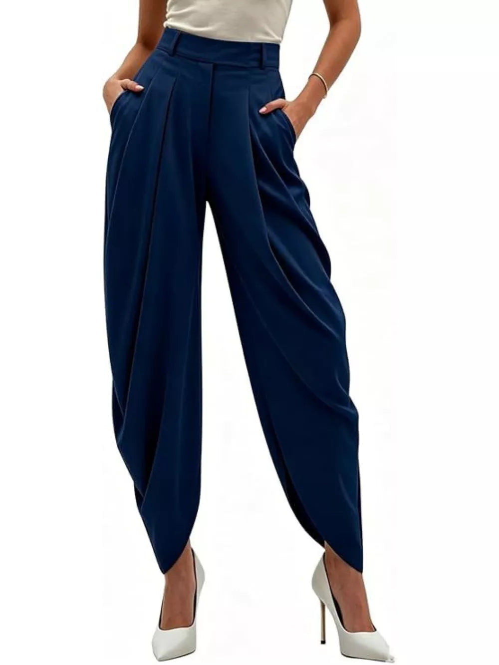 High-waisted Pleated Drape Pants in Black, view 14